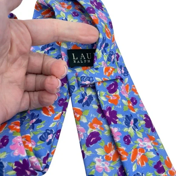 Lauren Ralph Lauren Silk Tie OS Blue Pink Multi - Picture 8 of 13